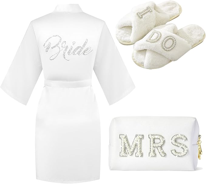 Bride to Be Gift Set, Bride Slippers, I Do Slippers, Bride Robe, Wedding Robe, Bride Makeup Bag, MRS Cosmetic Bag, Bride Gift, Bridal Shower Gifts for Her, Bachelorette Gifts for Bride
