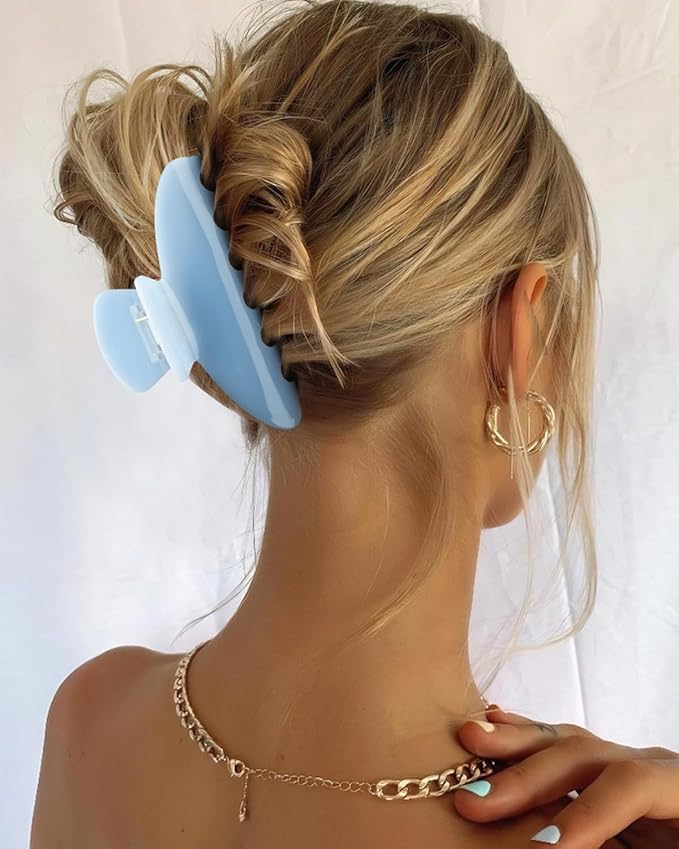 MAORULU Cute Claw Clip for Women – 4'' Large Acetate Hair Clips for Thick Thin Curly Long Hair, Durable Hair Clamps Non-slip Jaw Clip, Strong Hold, Stylish French Design (Baby Blue)