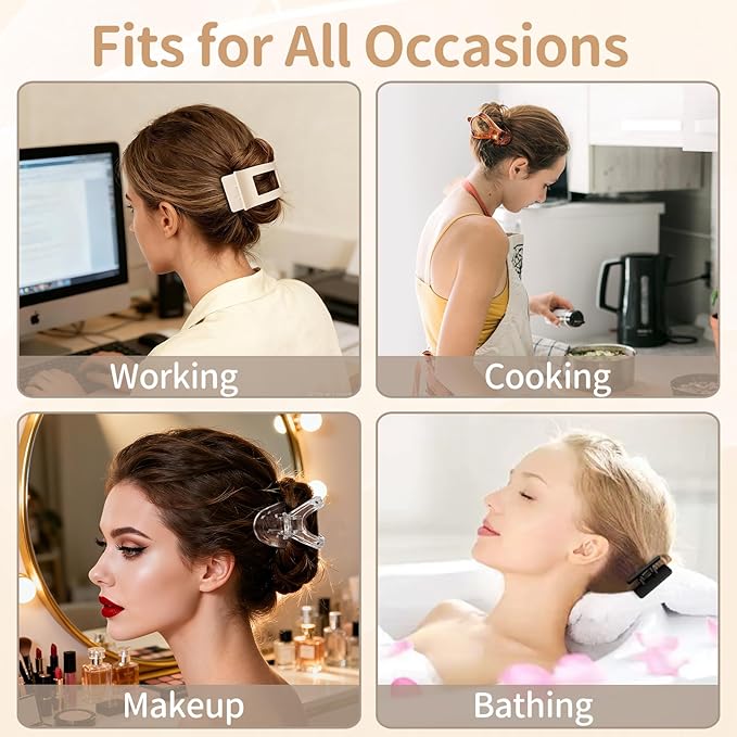 8Pcs French Flat Hair Clips for Women 2 Styles Claw Clips for Girls Matte Flat Hair Claw Clips for Thin and Thick Hair Large Non-slip Strong Hold Hair Accessories for Women (Transparent)