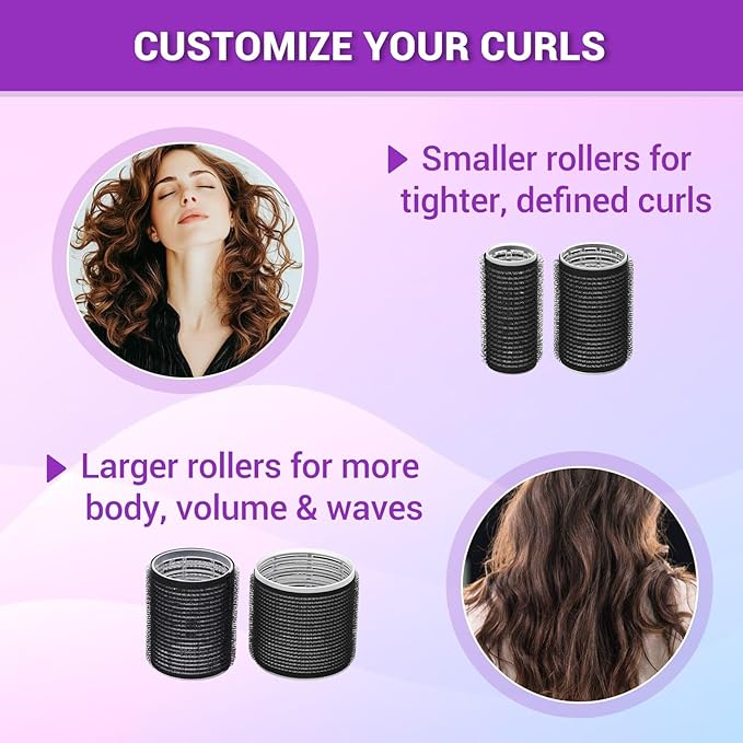 50 Pcs Rollers Hair Curlers Set with 24Pcs Self Grip Hair Rollers 4 Sizes and 24 Pcs Clips for Blowout Look Long Medium Short Thick Hair Volume