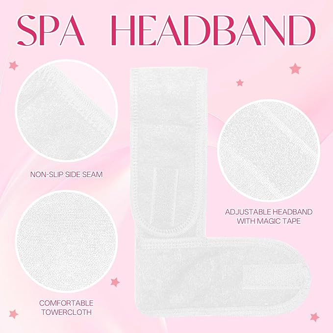30 Pack Adjustable Spa Headband for Women – Non-Slip Facial Hair Wrap for Washing Face, Makeup, Shower, Skincare, and Yoga White
