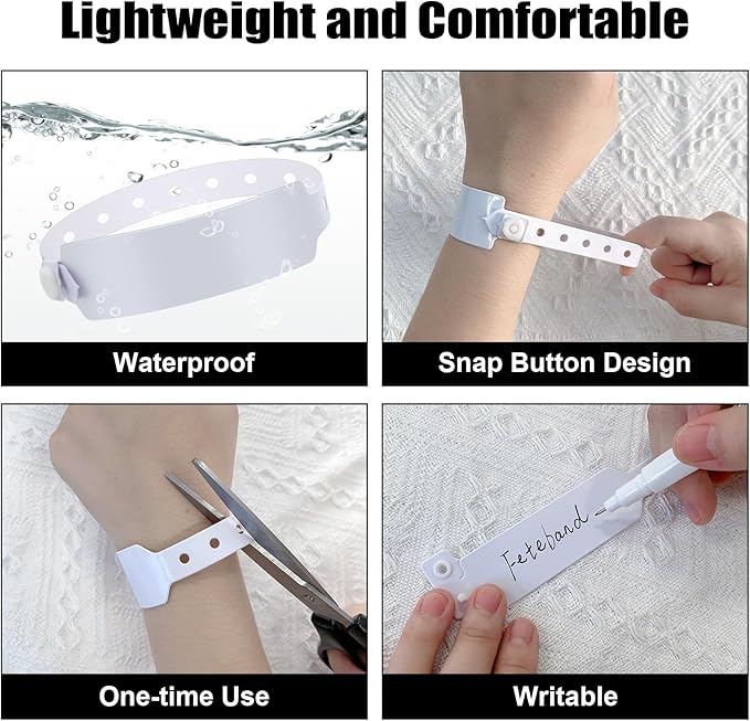 100pcs Colored Vinyl Wristbands, Waterproof & Security Wristbands for Events, Pool Parties & Outdoor Sports (White)