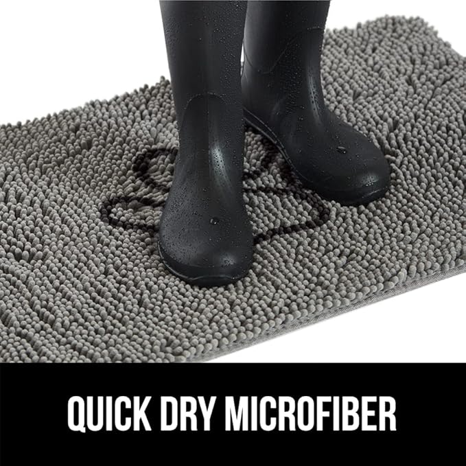 GORILLA GRIP SoakSTOPPER Dog Door Mat, 48x30 Machine Washable Rug Absorbent Doormat Captures Moisture Mud Dirt, Quick Dry Soft Chenille Entryway Rugs Indoor Entrance Mats for Dog Paws, Paw Grey