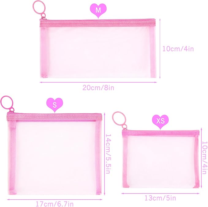 8 Pack Mini Zipper Mesh Makeup Bags, Nylon Cosmetic Bags Toiletry Purse Travel Organizer Bags Inside Bag for Office Travel Organization (Black, M)