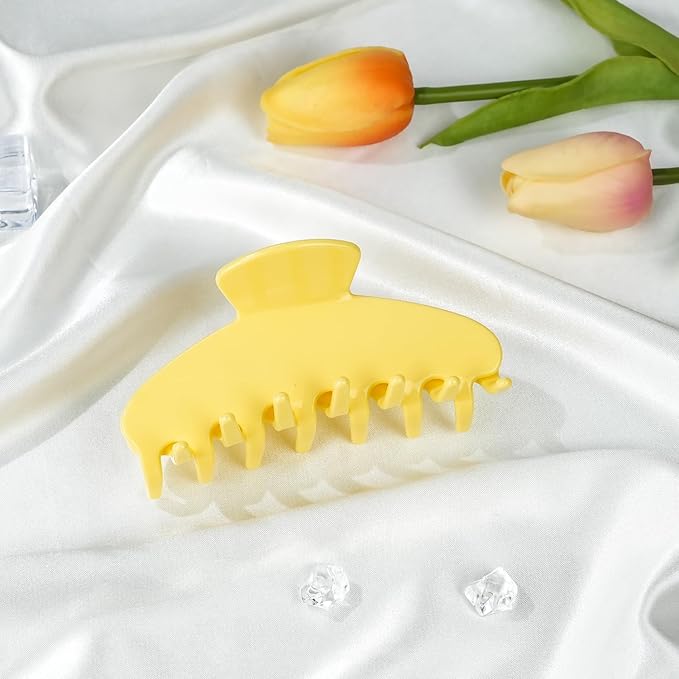 MAORULU Cute Claw Clip for Women – 4'' Large Acetate Hair Clips for Thick Thin Curly Long Hair, Durable Hair Clamps Non-slip Y2K Jaw Clip, Strong Hold, Stylish French Design (Lemon Yellow)
