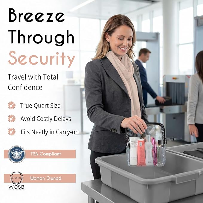 BORSALI TSA Approved Toiletry Bag - Clear Quart Size for 3-1-1 LIquids for Carry On Travel - Toiletries Organizer - Cosmetic Pouch with Zipper - Travel Accessories - Set of 3