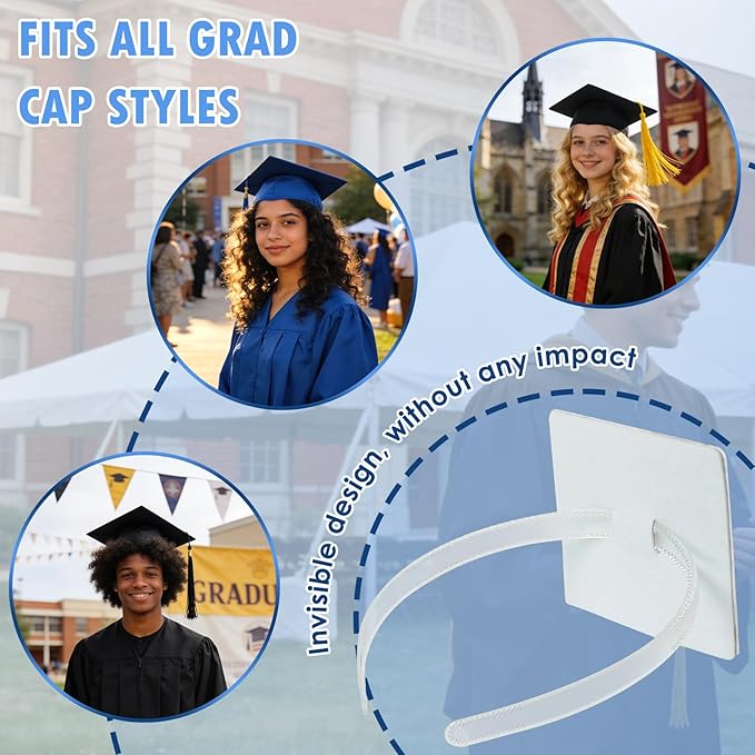 PUNCHMAN 2 Pack Graduation Cap Headband - Invisible All-Day Comfort Grad Cap Headband Insert - Secure Grad Hat Holder for Curly/Thick Hair - Anti-Slip Removable Graduation Hair Accessories,Clear