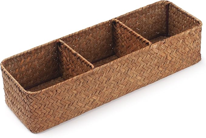 Seagrass Storage Basket Woven Shelf Baskets for Bathroom Vanity Dresser Organizer 14.6inch x 4.7inch x 3.1inch