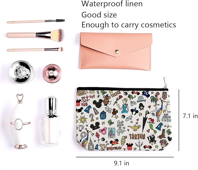 Magic Kingdom Gift Fairytale Fans Cosmetic Bag Movie Characters Collage Makeup Bag Fairy Tales Gifts Cartoon Character Lover Gift Mouse Travel Toiletry Makeup Organizer Zipper Pouch