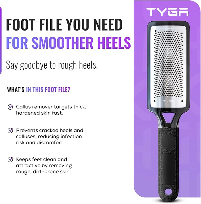 TYGA Colossal Foot Rasp Foot File and Callus Remover - Pedicure Tool for Dead Skin Removal, Feet Hard Skin Remover, Foot Scraper, Can Be Used on Both Wet and Dry Feet, Surgical Grade Stainless Steel