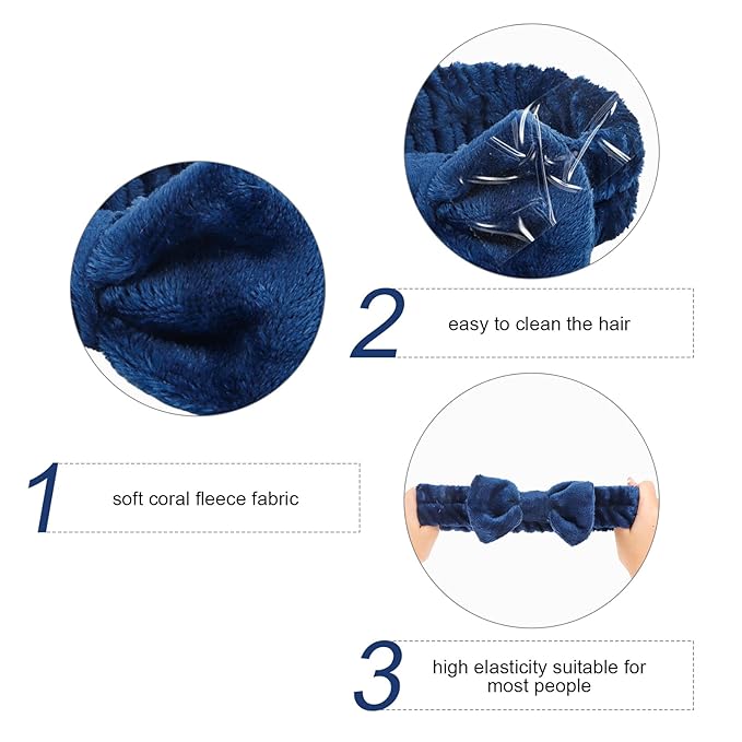 Semato Bachelorette Party Favor Set - Bride & Bridesmaid Spa Headbands (1 Bride + 7 Navy Blue)