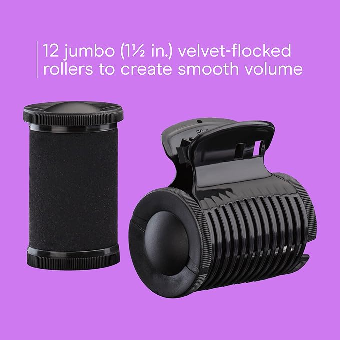 Conair Hot Rollers for Long, Medium & Short Hair, 12 Jumbo 1 ½" Heated Hair Rollers with Clips, Hot Curlers for Women, Volume & Curls, Amazon Exclusive, Black