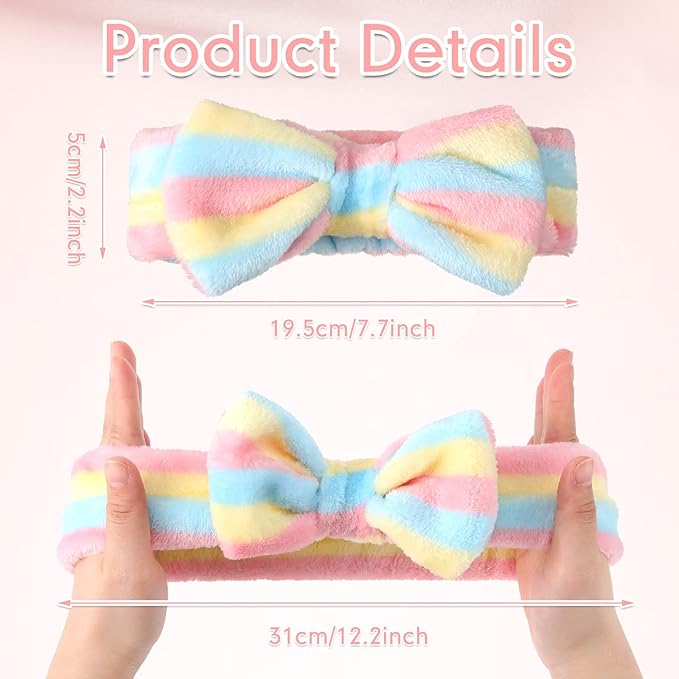 Giegxin 48 Pieces Spa Headband Bulk Bow Hair Band Facial Makeup Headbands Fluffy Plush Headband for Women Girls Washing Face Spa Sleepover Party Supplies(Cute Pattern)