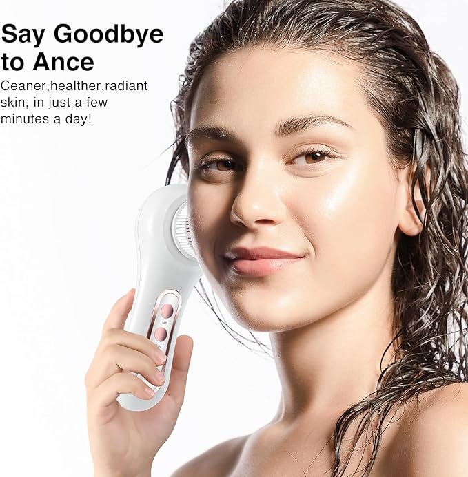 UMICKOO Face Scrubber Exfoliator, Rechargeable Facial Cleansing Brush with 2-Way Rotation & 3 Modes, 30-Day Runtime, 5 Brush Heads for SPA-Level Care, IPX7 Waterproof, Deep Cleaning for All Skin Types