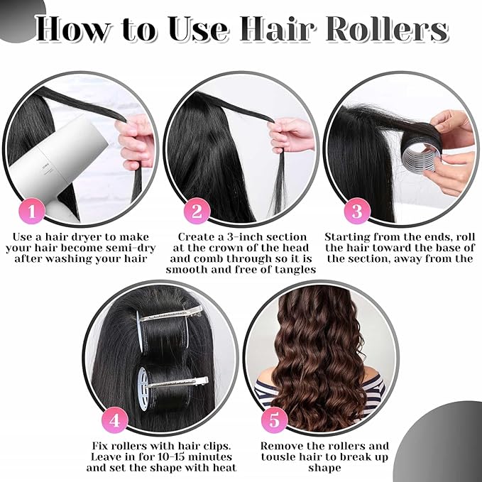 Rollers Hair Curlers 30Pcs Set with 3 Sizes (6 Large, 6 Medium, 6 Small) and 12 Clips, Storage Bag for Long, Medium, Short Hair Volume