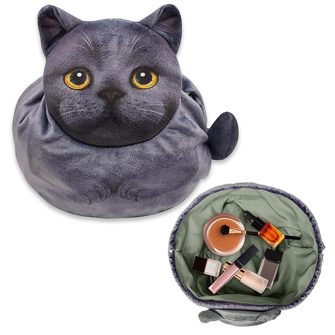 Openhaha Drawstring Makeup Organizer, Travel Cosmetic Pouch - Cat Gift for Women, Lay Flat Makeup Bag Gifts for Cat Lovers