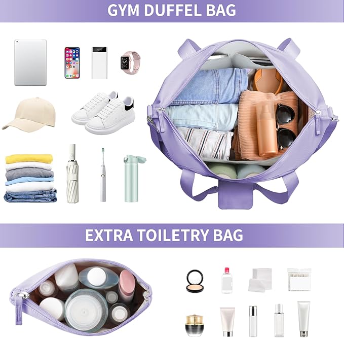 ETRONIK Gym Bag for Women, Personal Item Travel Bag with Shoes Compartment, Weekender Overnight Duffel Bag with Wet Pocket & USB Charging Port, Carry On Bag for Women, Travel, Gym, Weekend