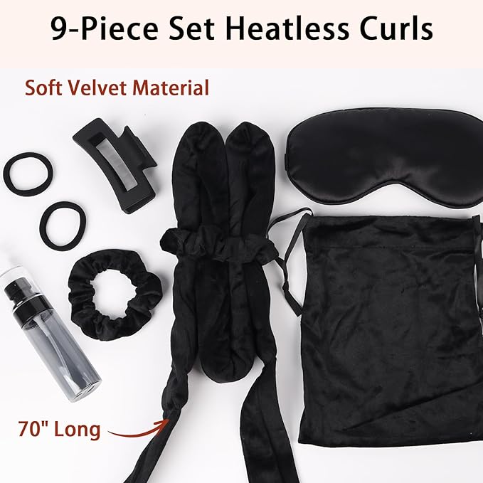 ZILAMPU Heatless Curls Overnight for Long Hair, Heatless Hair Curlers to Sleep In Overnight Curls, 70" Soft Velvet No Heat Hair Curlers Set for Women