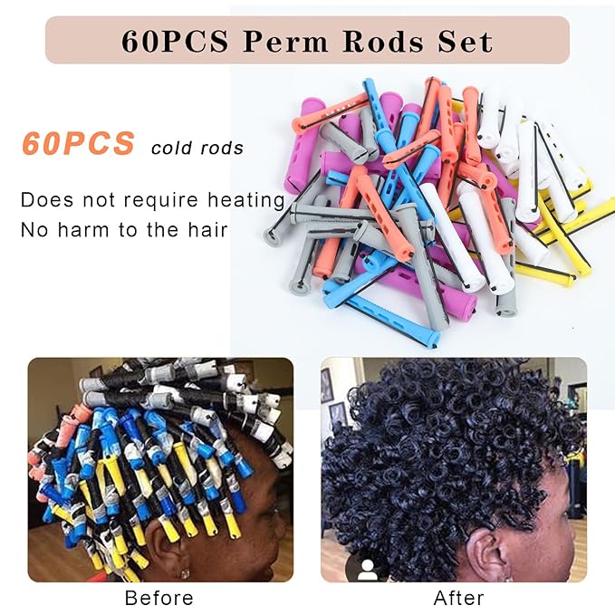 60 Pcs Hair Perm Rods Set 6 Sizes Perm Rods For Long Short Hair,Plastic Cold Wave Rollers For Hairdressing Hair Styling Tools