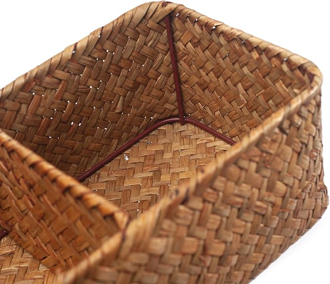 Seagrass Storage Basket Woven Shelf Baskets for Bathroom Vanity Dresser Organizer 14.6inch x 4.7inch x 3.1inch