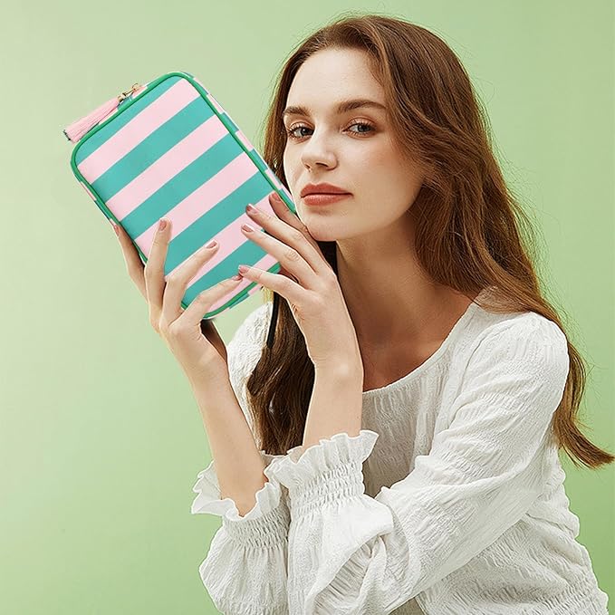 Makeup Bag Travel Cosmetic Bag Organizer Tassel Toiletry Bag Large Canvas Zipper Pouch Mahjong Tile Bag