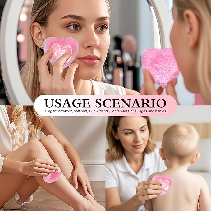 2 Pieces Large Body Powder Puff and Container, Dusting Powder Container with Puff,Powder Puff Crystal Case, Body Powder for Women Soft Washable Reusable Velour Face Body Glitter Wet Dry Makeup(Love)