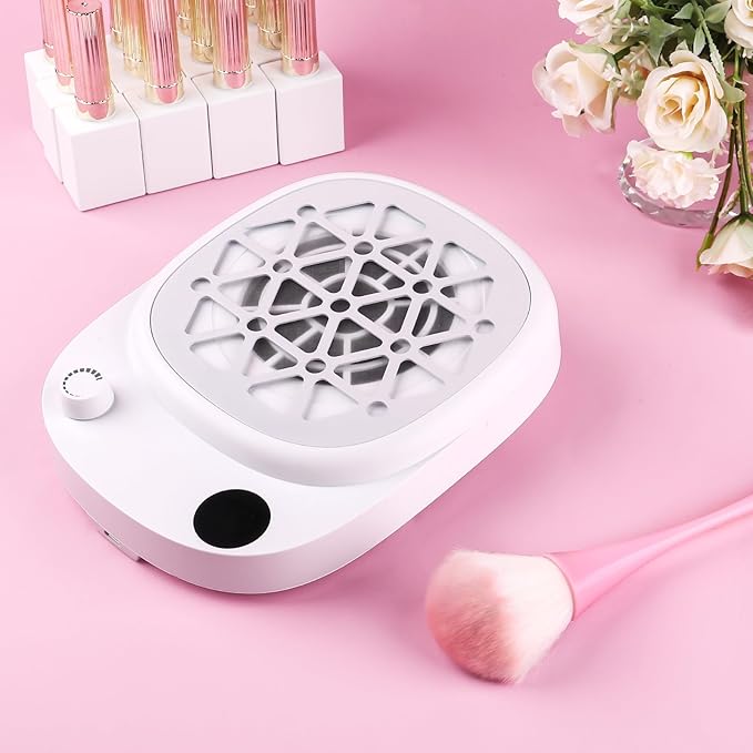Nail Dust Collector, heemeei Protable 10 Speeds Dust Collector Nail Tech with 30 Pcs Disposable Filter Papers, 6000RPM Powerful Lightweight Nail Vacuum for Beginner Acrylic Nail Manicure Home Salon