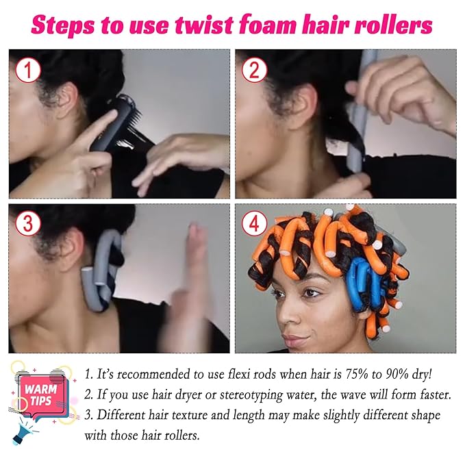 Royota 30PCS 9.45" Flexible Curling Rods,Heatless Twist Soft Foam Hair Rollers Home Use for Women Girls Long and Short Hair (0.55 x 9.45 Inch, Random Color)
