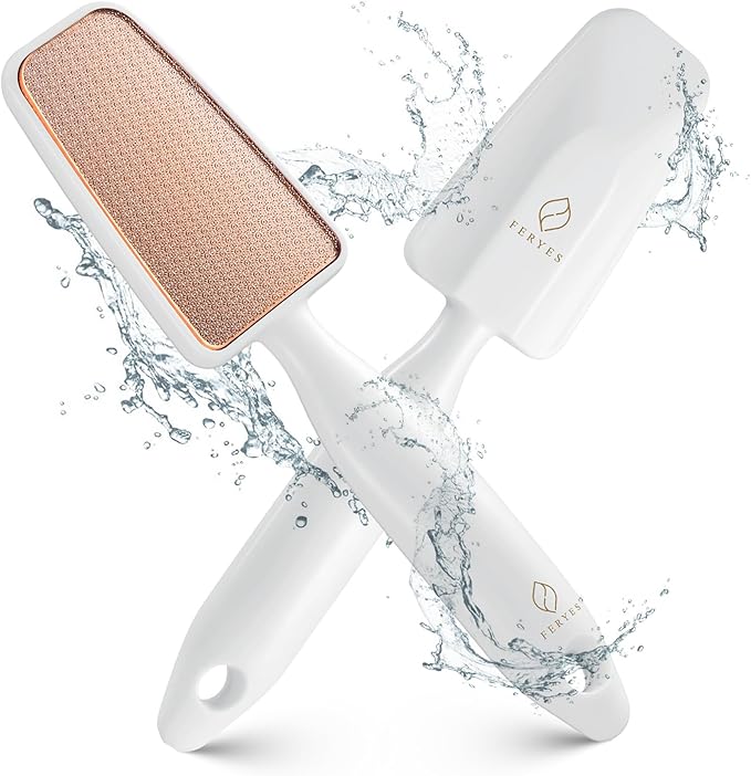 FERYES Glass Foot File Callus Remover - Long Handle Glass Foot Scrubber for Dead Skin, Cracked Heel Scraper Buffer - Professional Pedicure Tool for Smooth, Beautiful Feet - White