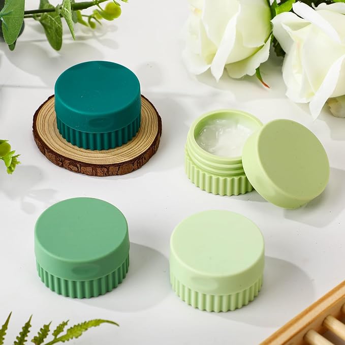 Maxcheck 4 Pcs Travel Containers for Toiletries 0.68 Oz/20 ml Small Silicone Cream Jar with Lid Mini Leakproof Lotion Jar Refillable Travel Cosmetic Container for Face Body Skin Cream (Green Color)
