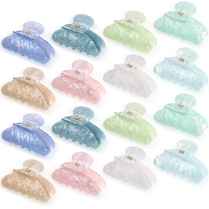 16 Pcs Large Acrylic Hair Claw Clips Bulk for Women Christmas Birthday Gift Fashion French Style Cute Hair Accessories Non-slip Hold Claw Clips for Thick Thin (Multicolor)