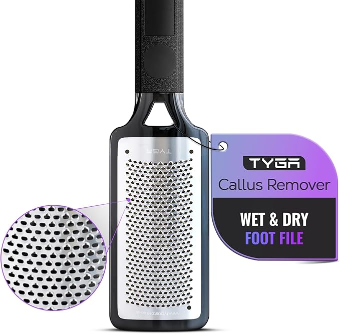 TYGA Colossal Foot Rasp Foot File and Callus Remover - Pedicure Tool for Dead Skin Removal, Feet Hard Skin Remover, Foot Scraper, Can Be Used on Both Wet and Dry Feet, Surgical Grade Stainless Steel