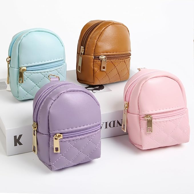 4Pcs Mini Backpack Keychain,Cute Cosmetic Bag for Women Christmas Gifts for Grandkids,PU Leather Makeup Bag Key Pocket Lipstick Bag Birthday Gifts for 4 5 6 7 8 9 10 11 12 Year Old Girls