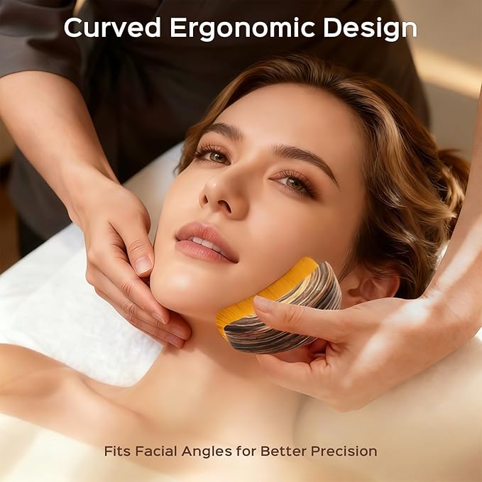 2PCS Lymphatic Contour Face Brush, Soft Facial Drainage Massager Tool for Face & Neck Lifting, Jawline Chin Sculpting, De-Puff Dry Brushing, Gua Sha Brush, Curved Ergonomic Design (Brown, 2-Pack)
