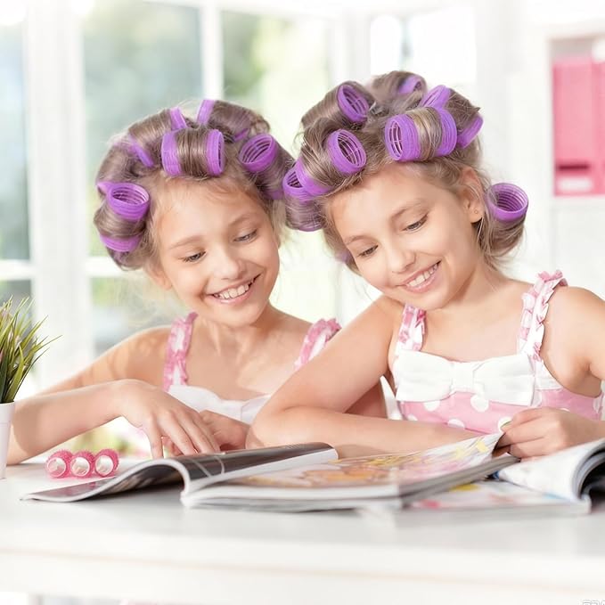 4 Sizes Hair Rollers for Women Set - 50 Pcs Hair Curler Rollers with Clips, Self Grip Hair Rollers for Long, Short Hair and Bangs, 25mm, 36mm, 48mm, 60mm, Purple