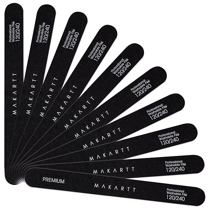 Makartt Nail File, 120/240 Grit Emery Boards for Nails, 10pcs Professional Washable Dual Sides Filer Kit for Medium Filing & Smooth Polishing, Pedicure Manicure Tools for DIY Home Salon Use