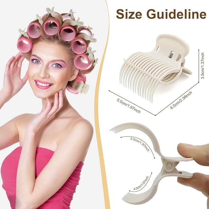 Hot Roller Clips -12PCS Hair Roller Clip - Hair Curler Claw Clip - Replacement Roller Clips for Women Girls Hair Section Styling - Beige
