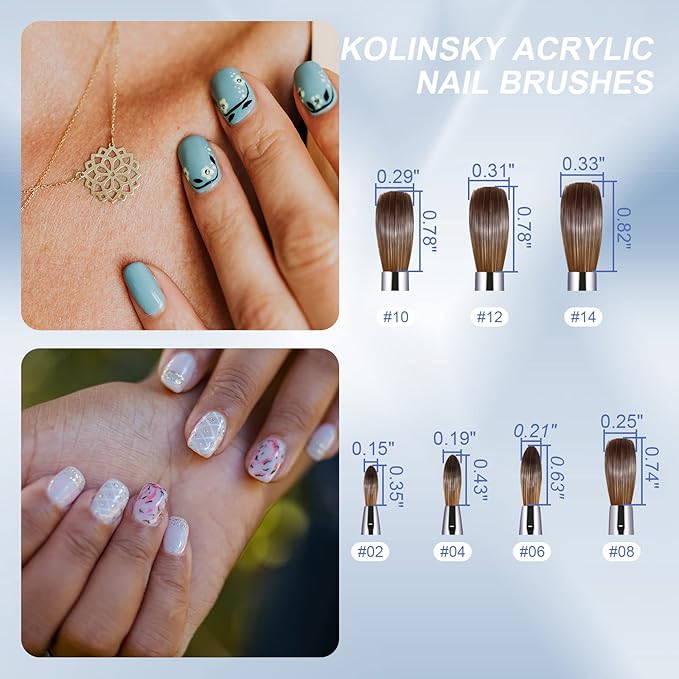 Acrylic Nail Brush Size 6,KEMEISI 100% Pure Kolinsky Nail Art Brushes Sturdy Handle Oval Shaped Acrylic Powder Nail Design Tools for Professional Manicure DIY Home Salon (Blue Gradient)