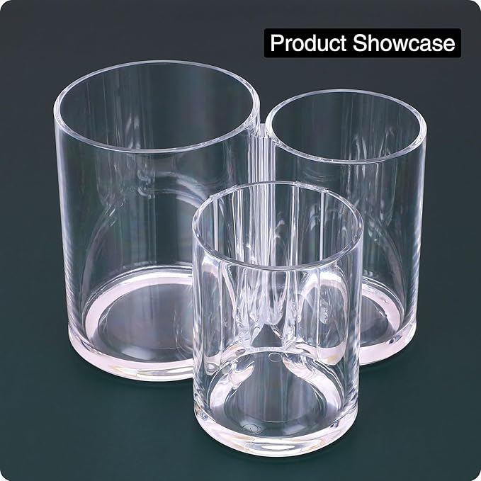 Makeup Brush Holder,Acrylic Clear Round Remote Control Pen Pencil Hair Nail Brush Comb Organizer with 3 Slots