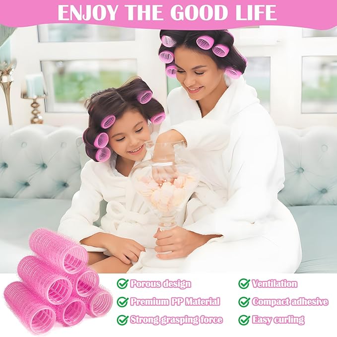 12 Piece Hair Roller Set with Clips, Self Grip Hair Rollers Hair Curler for Long Medium Short Hair, Random Color (2.5cm)