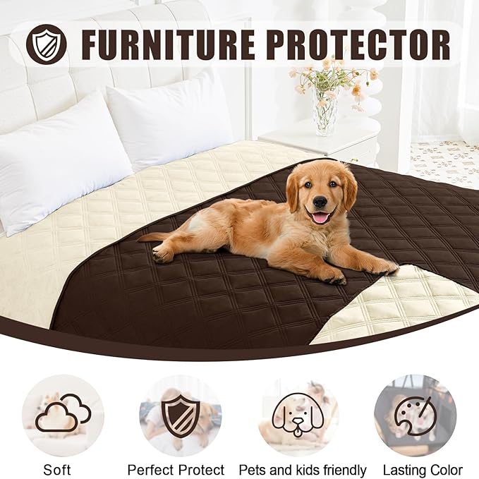 Smiry Waterproof Dog Bed Cover Blanket 52x82, Soft Reversible Pet Blanket, Washable Leakproof Cats Dogs Couch Cover for Sofa, Couch, Furniture, Chocolate/Beige