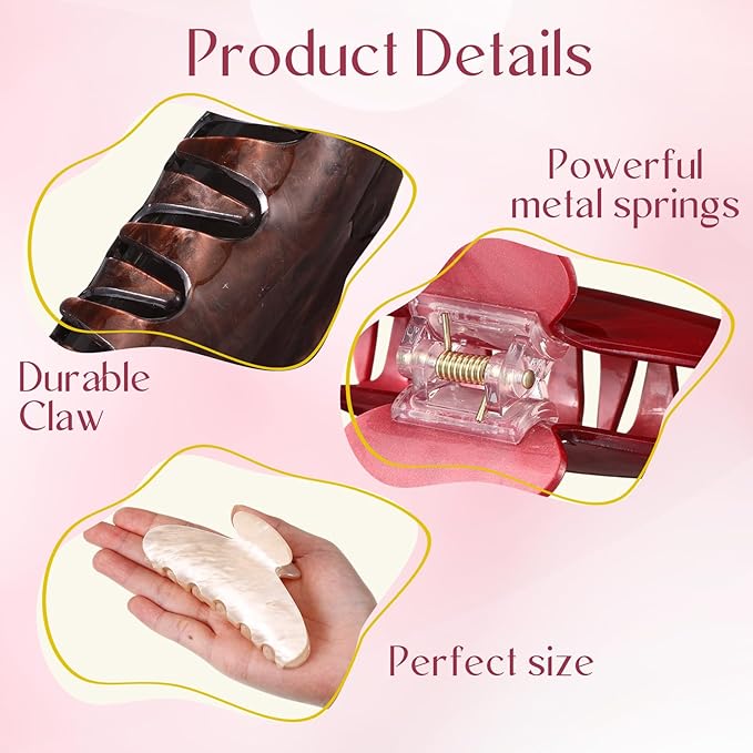 8 Pcs Large Acrylic Hair Claw Clips for Women Non-slip Strong Hold Jaw Clamps for Thick Thin Hair(Ink Painting,Dusk Color)