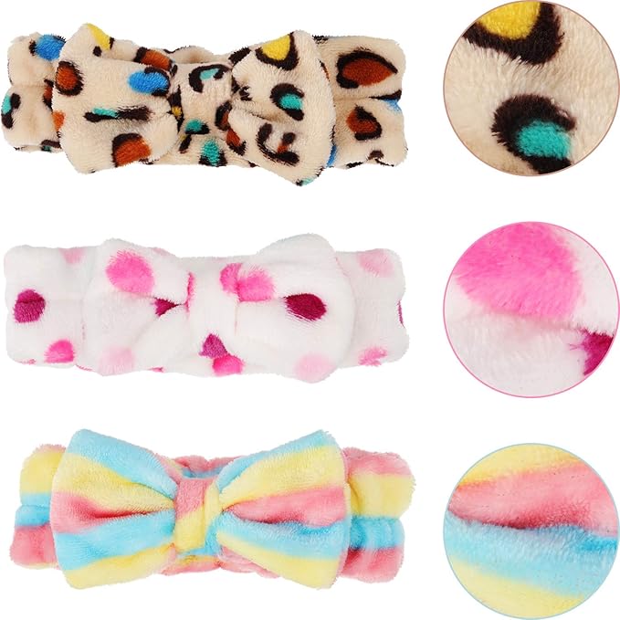 Hicarer 3 Pcs Spa Headband for Women Facial Makeup Bow Soft Microfiber Bowtie Terry Cloth Headband for Washing Face Mask Spa Shower Gifts