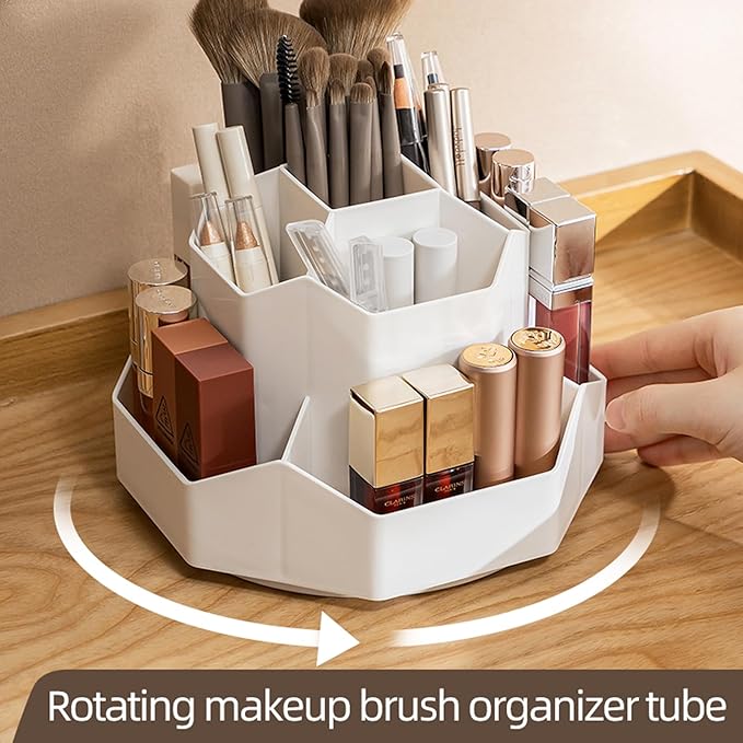 360° Rotating Makeup Brush Holder Organizer with 9 Slots, Makeup Organizers Countertop, Makeup organization and Skincare Storage for Vanity, Desktop, Bathroom (WHITE)