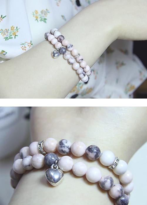2Pcs Healing Crystal Bracelets for Women Handmade Beaded Bracelet Healing Prayers Crystal 8mm Natural Stone Beads Bracelet Stress Relief Get Well Soon Gifts