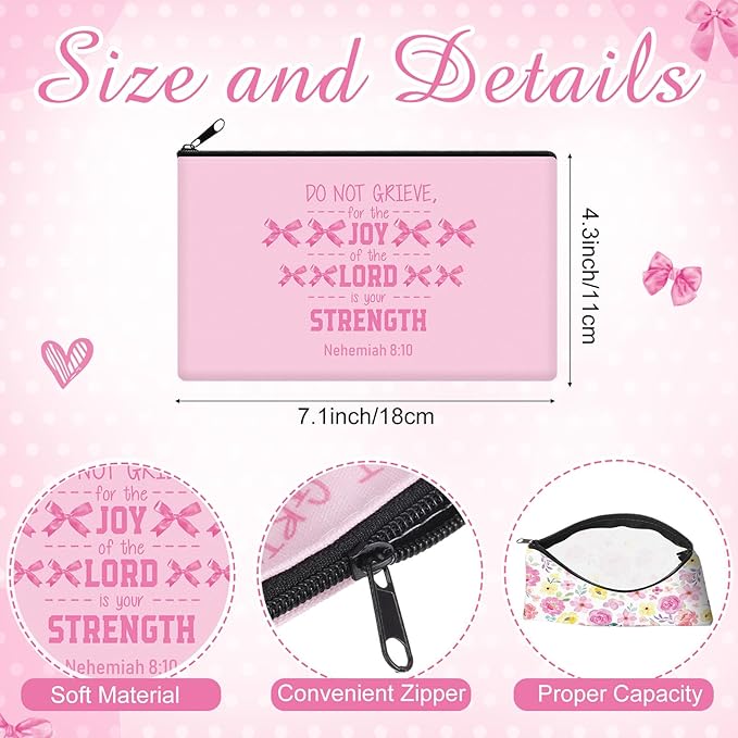 Reginary 20 Pieces Pink Christian Cosmetic Bag for Women Religious Bible Verse Makeup Bags with Zipper Toiletry Bag Pouch Travel Accessory Organizer Gifts, 7 x 4.3 Inches