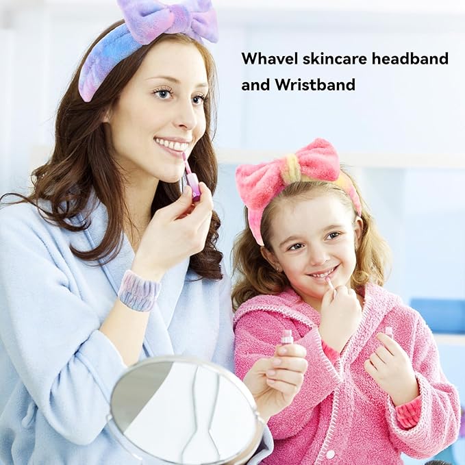 WHAVEL 8PCS Spa Headband and Wristbands Set, Face Wash Headband Wrist Bands for Washing Face Skincare Makeup Hair Band Skin Care Accessories Tools，Tie-dye 2