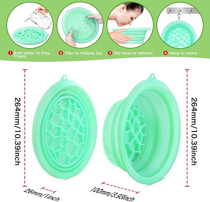 Foldable Ice Bowl with Built-In Ice Tray – Silicone Facial Ice Bath for Shrinking Pores, Boosting Circulation, Cold Plunge Skincare Gift for Men & Women (Green