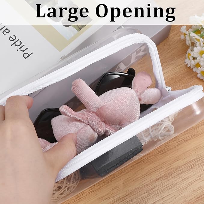 2 Pcs Clear Hard Shell Zipper Case, Clear Zipper Pouches Hard Shell, Portable Waterproof Plastic Transparent Storage Box Set with Double Zips for Cosmetic Stationery Snack Toy Storage Organizer Bins