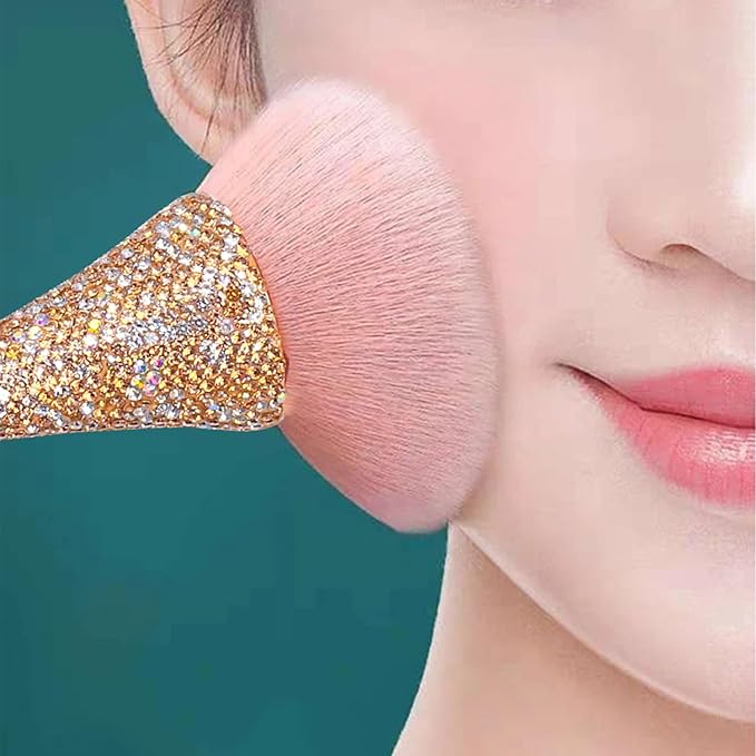 WOKOTO 1pcs Gold Rhinestone Nail Dust Brushes For Acrylic Nails Powder Remover Brushes Loose Face Cosmetics Blending Liquid Foundation Powder Make Up Brushes Nail Trimming Cleaning Tools